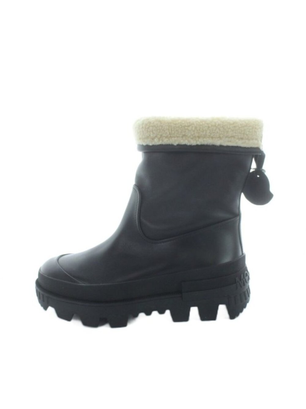 Moncler Moscova Boots Short Leather Logo Shearling 37 Black